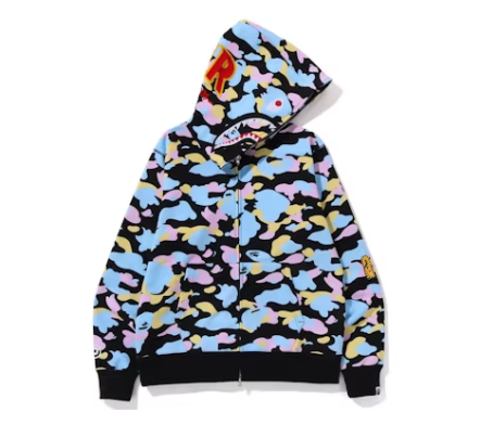 BAPE New Multi Camo 2nd Shark Full Zip Hoodie Black