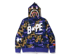 Load image into Gallery viewer, BAPE x Heron Preston Mix 1st Camo Shark Relaxed Fit Full Zip Hoodie Purple
