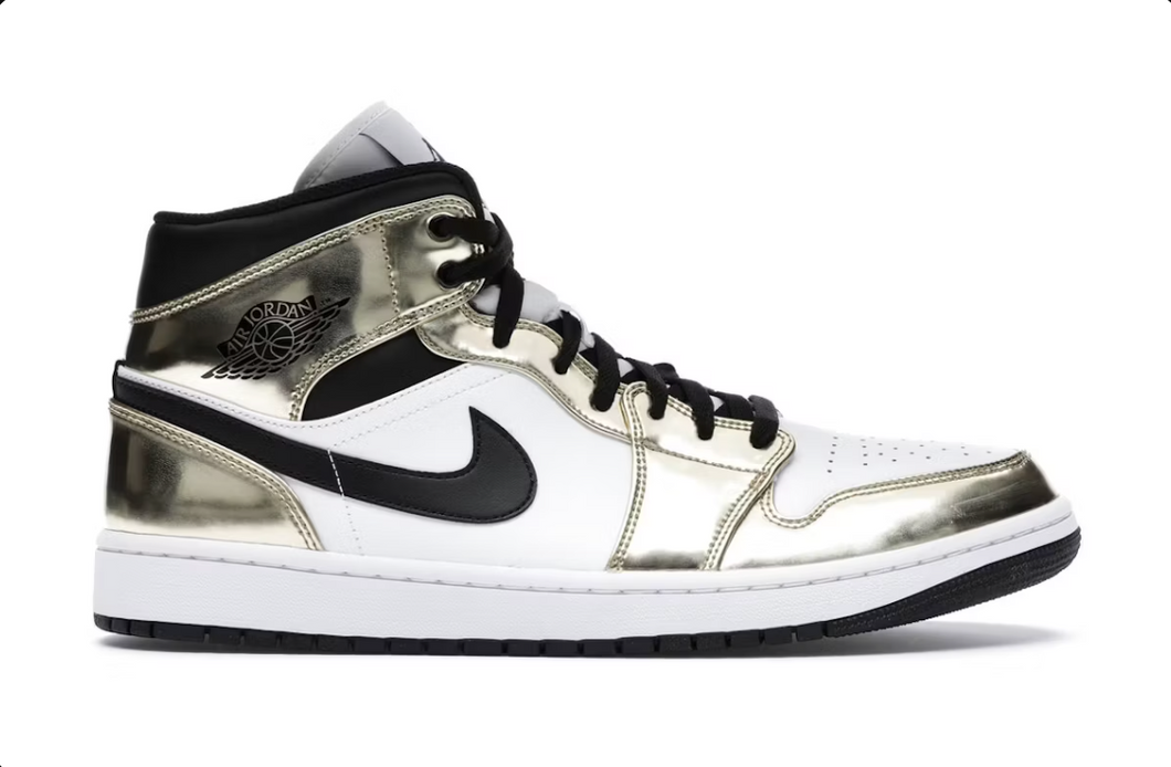 Jordan 1 Mid Metallic Gold Black White