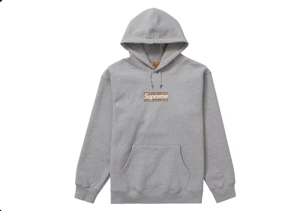 Supreme Burberry Box Logo Hooded Sweatshirt Heather Grey