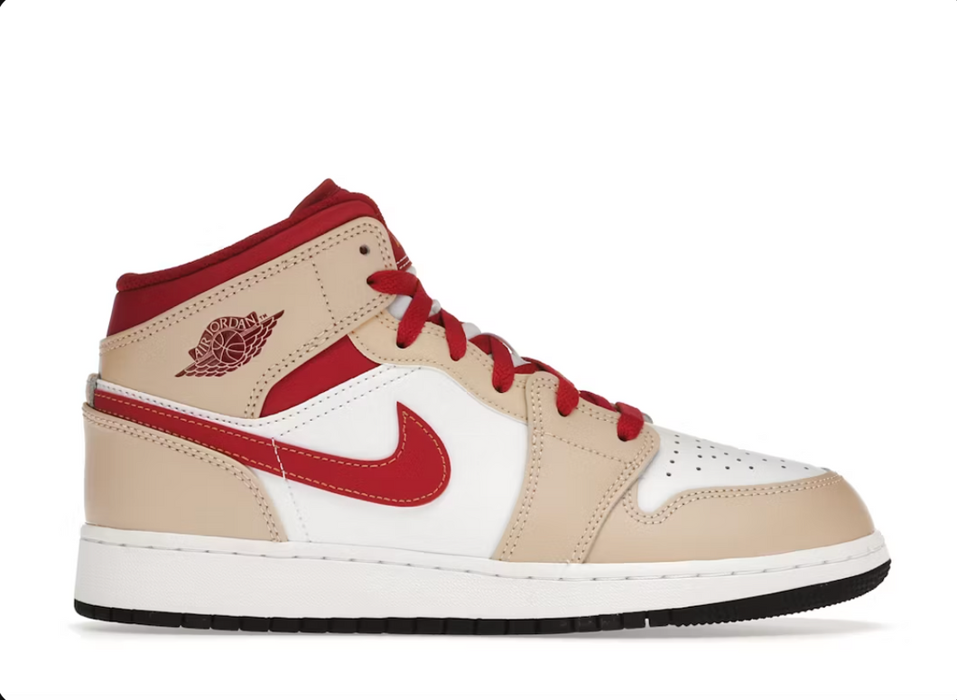 Jordan 1 Mid Light Curry Cardinal