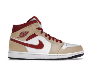 Jordan 1 Mid Light Curry Cardinal