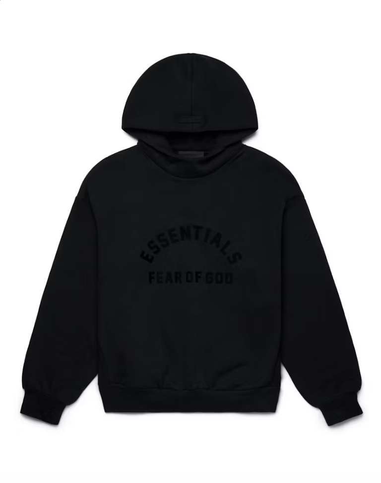 fear of god essentials arch logo hoodie jet black