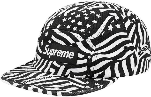 Supreme Washed Chino Twill Camp Cap (SS20) Black Flags