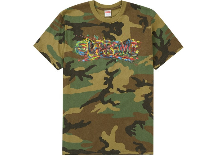 Supreme Paint Logo Tee Woodland Camo Size M