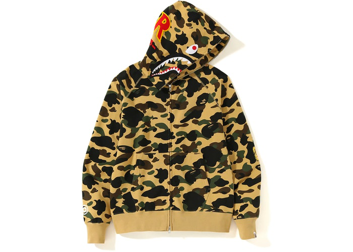 BAPE 1st Camo PONR Shark Full Zip Hoodie Yellow Size L