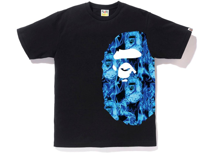 BAPE Flame Side Big Ape Head Tee Black/Blue Size L