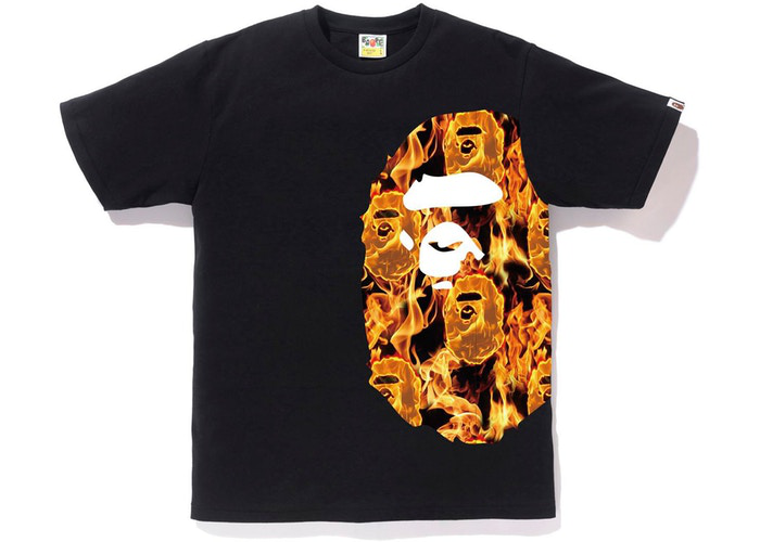 BAPE Flame Side Big Ape Head Tee Black/Orange Size M