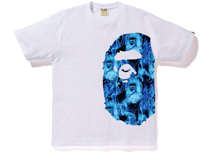 BAPE Flame Side Big Ape Head Tee White/Blue Size M