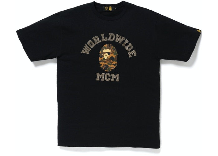 BAPE x MCM Rhinestone College Tee Black Size S