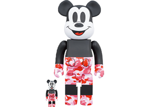 Bearbrick BAPE Mickey Mouse 100% & 400% Set Black/Red Camo