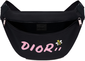 Dior x Kaws Belt Bag Pink Logo Nylon Black