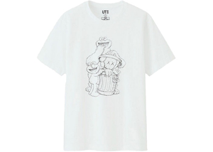 KAWS x Uniqlo x Sesame Street Companion Trash Can Outline Tee White SIZE M