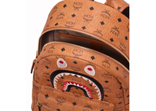 Load image into Gallery viewer, MCM x BAPE Shark Stark Backpack Visetos Cognac
