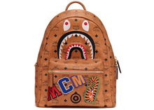 Load image into Gallery viewer, MCM x BAPE Shark Stark Backpack Visetos Cognac
