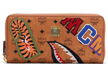 Load image into Gallery viewer, MCM x BAPE Shark Zip Around Wallet Visetos Large Cognac
