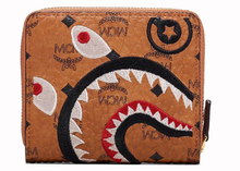 Load image into Gallery viewer, MCM x BAPE Shark Zip Wallet Visetos Mini Cognac
