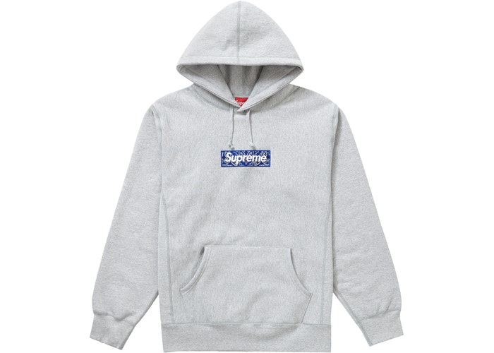 Supreme Bandana Box Logo Hooded Sweatshirt Heather Grey Size M