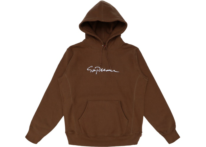 Supreme Classic Script Hooded Sweatshirt Brown Size S