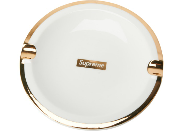 Supreme Gold Trim Ceramic Ashtray White