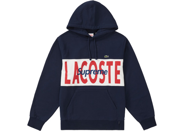 Supreme LACOSTE Logo Panel Hooded Sweatshirt Navy Size XL