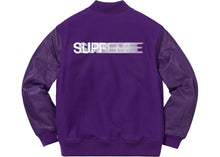 Load image into Gallery viewer, Supreme Motion Logo Varsity Jacket Purple Size S
