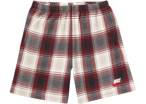 Supreme Nike Plaid Sweatshort Burgundy Size M