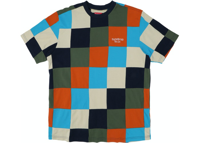 Supreme Patchwork Pique Tee Navy/Teal/Orange Size M