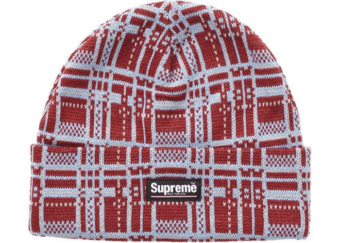 Supreme Plaid Beanie Burgundy