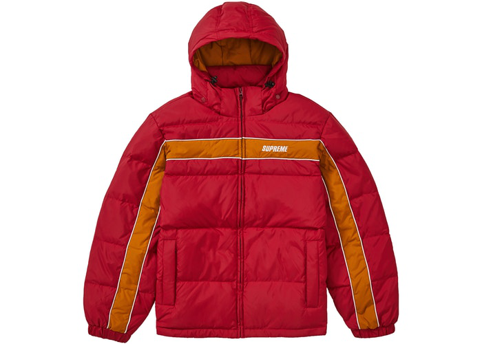 Supreme Stripe Panel Down Jacket Burgundy Size M