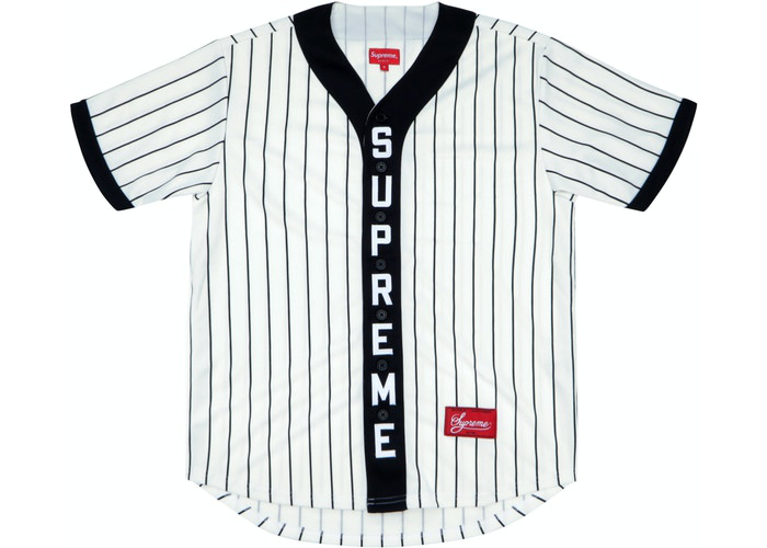 Supreme Vertical Logo Baseball Jersey White/Black Size L