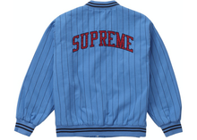 Load image into Gallery viewer, Supreme Pinstripe Varsity Jacket Blue Size XL
