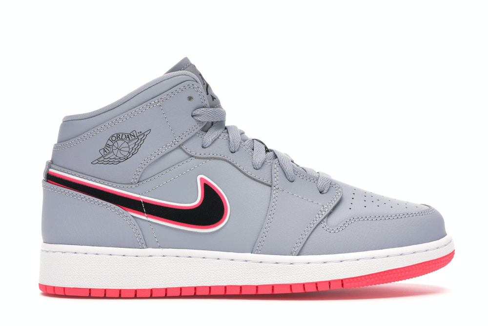 Jordan 1 Mid Wolf Grey Racer Pink Black (GS) Size 3.5Y